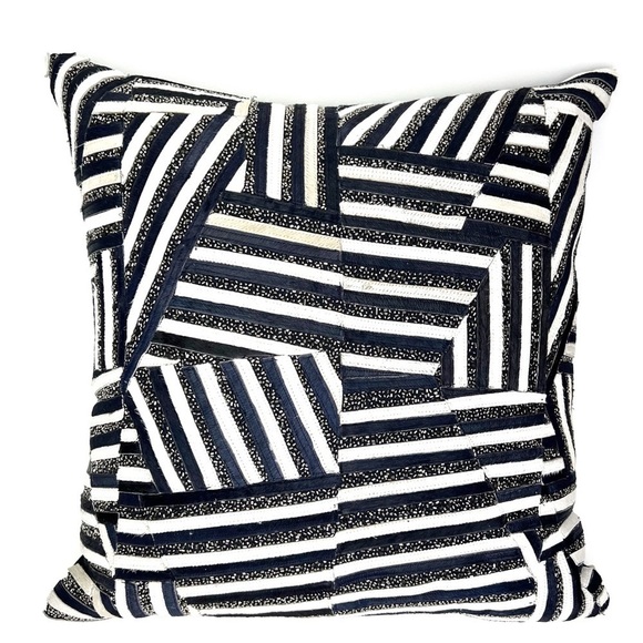 Callisto Home Decorative Throw Pillow Beaded Hyde Fur Blue Cream White New - Picture 1 of 7